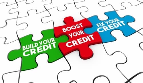 Build Boost Fix Your Credit Score Report Puzzle Pieces Improve Borrow Money Loan Interest Rate